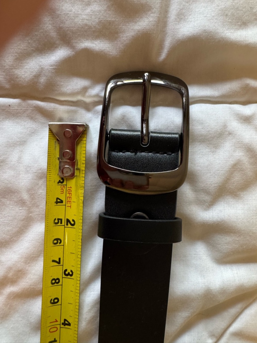 Classic Black Leather Belt with Silver Buckle